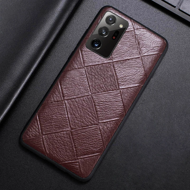 

Genuine Leather Phone Case For Samsung Galaxy Note 20 10 9 8 S21 Ultra S10 S10e S9 S8 Plus Luxury Natural Cowhide Rhombus Cover