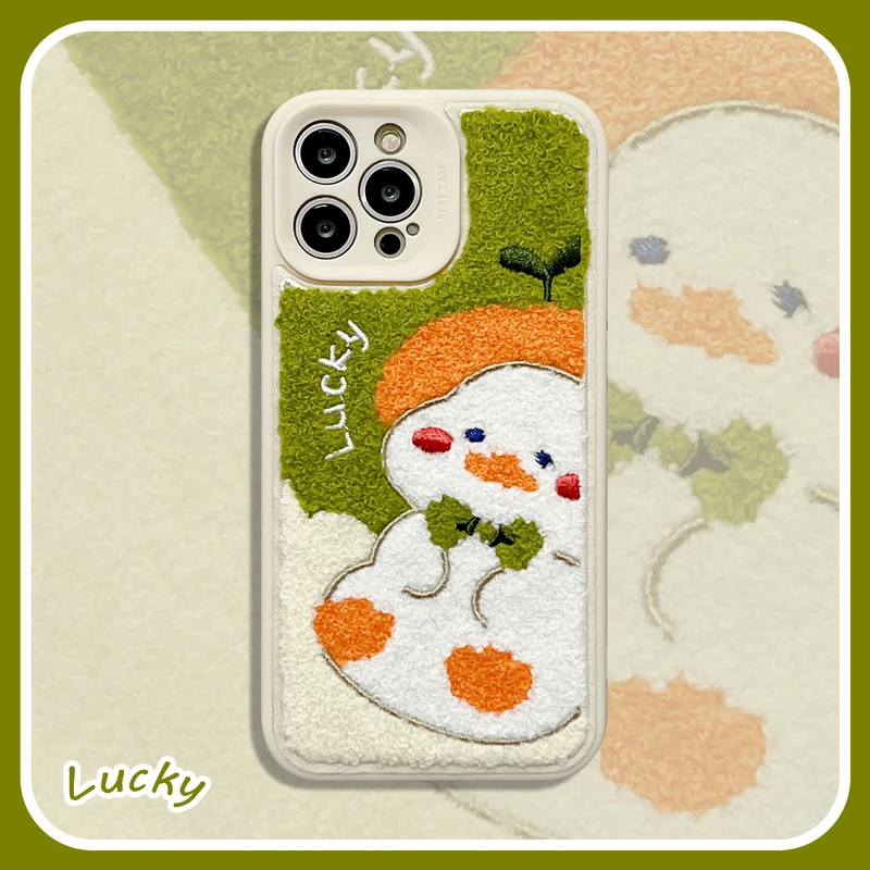 

Cute Funny Cartoon Fuzzy Plush Duck Korean Phone Case For iPhone 11 12 13 Pro XS Max X XR 7 8 Plus Winter Shockproof Soft Cover