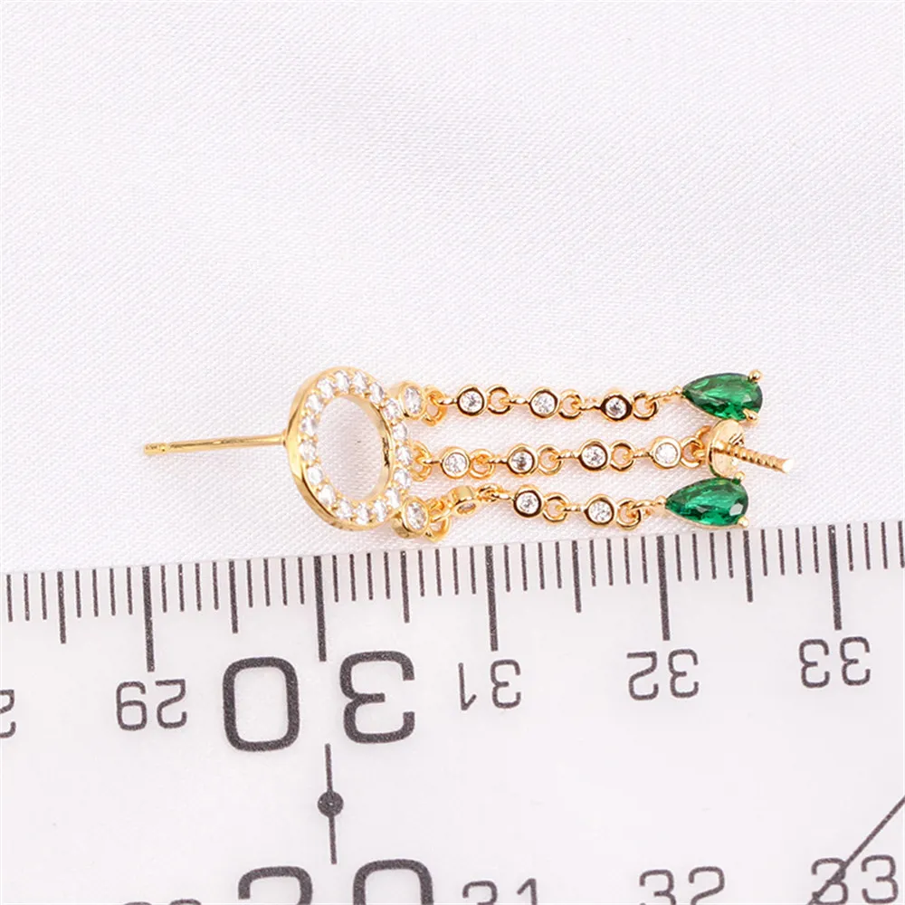 Domestic 14k Gold Color Tassel Water Drop Zircon Pearl Stud Earrings Empty Support DIY Accessories Temperament Women