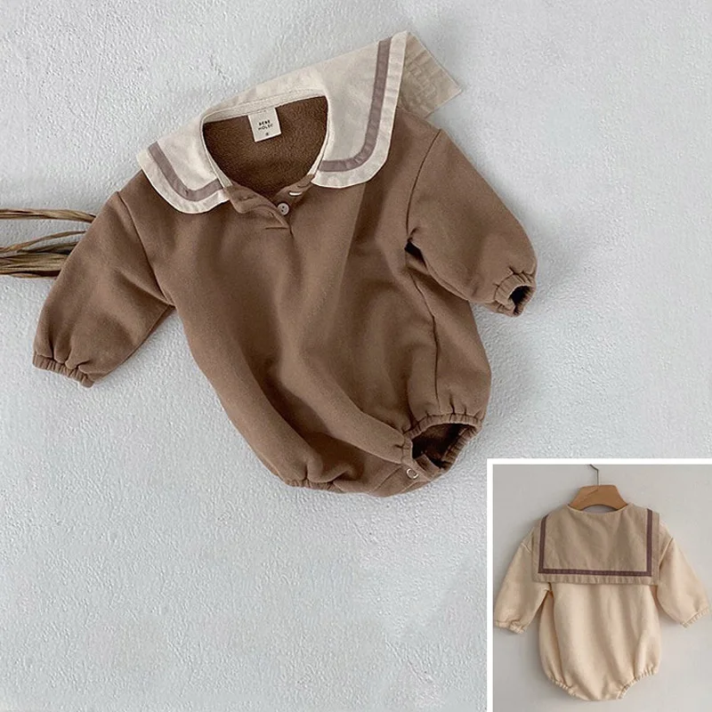 

Spring and Autumn Men's and Women's Infants and Children's Clothes Navy Style Long Sleeve Bag Fart One Piece Romper