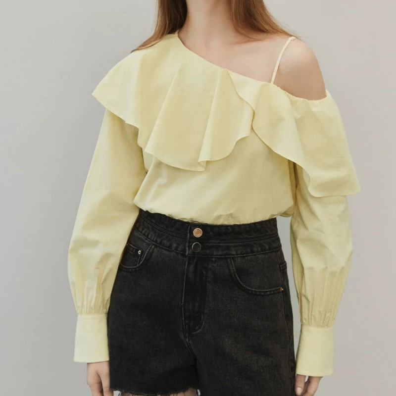 Милая белая рубашка с оборками для женщин Новинка осени 2024 шифоновая блузка