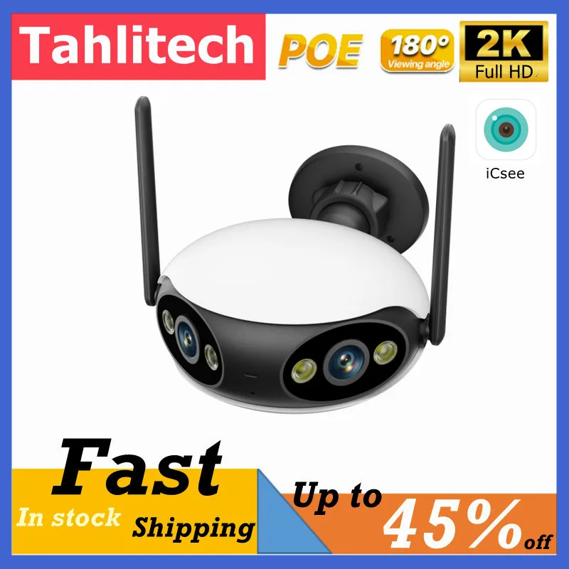 

4MP 2K HD Wifi IP Camera With Dual Lens 180° View Angle Security Camera Human Detect Panoramic POE Surveillance Camera iCSee