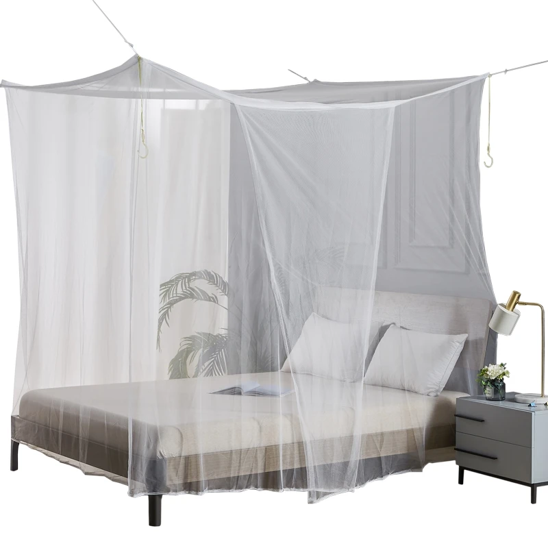 White Four Corner Post Student Canopy Bed Mosquito Net Netting Queen King Twin Size