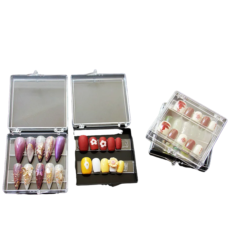 10pcs Fake Nails Storage Box White Black Transparent Plastic Case Flip Square Small Jewelry Display Packaging Wholesale - купить по