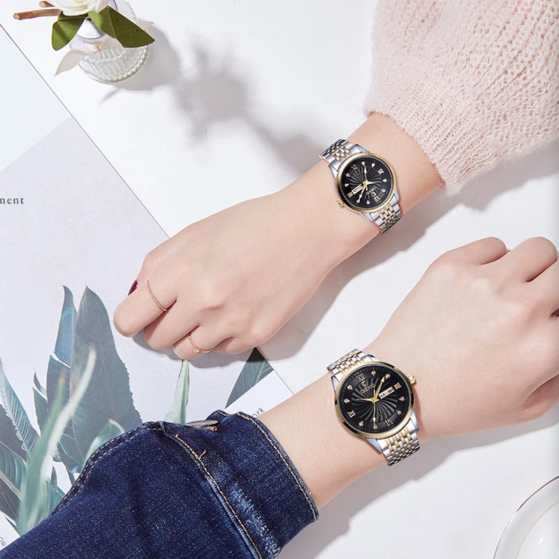 New CHENXI Couple Watch Free Shipping Women And Man Stainless Steel Week Calendar Quartz Wristwatch Business His Hers Watch Sets