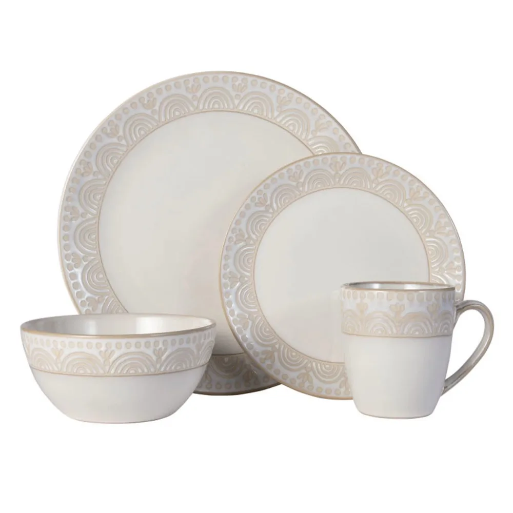 

Amelia Cream Stoneware 16-Piece Dinnerware Set Serving Ware Kitchen Dish Dinner Plates