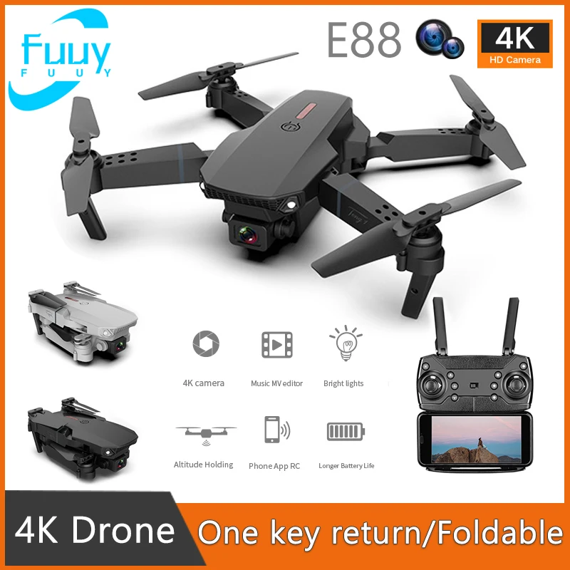 

New E88 Mini Drone 4K 1080P Dual Camera with Wide Angle WIFI FPV RC Drone Foldable Quadcopter Helicopter Toy