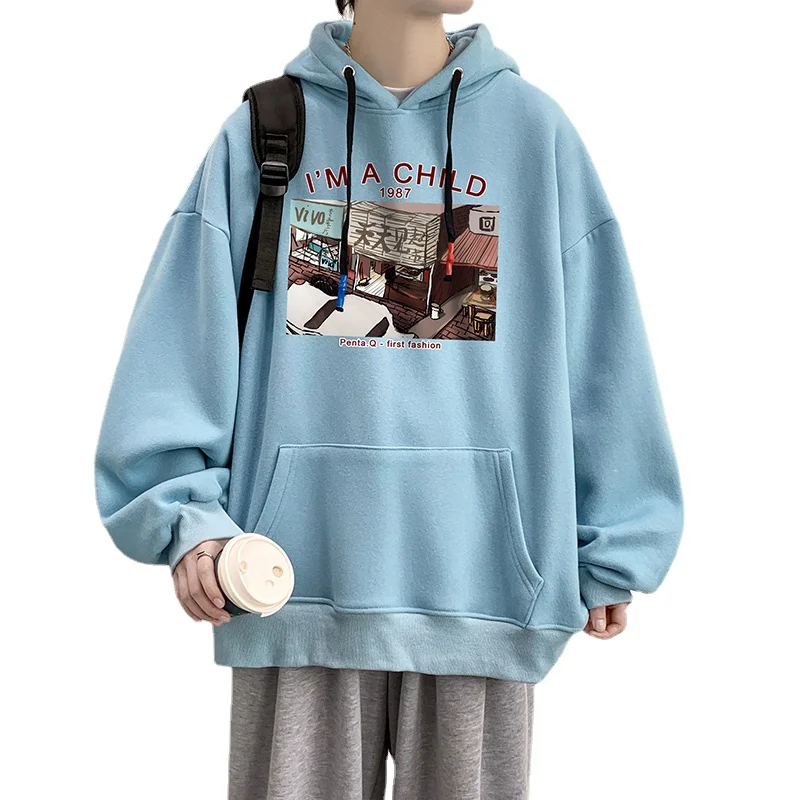 

Men's New Youth Casual Loose Size Plus Hoodies Graphical Patterned Long Sleeve Pockets Couple Sweatshirt
