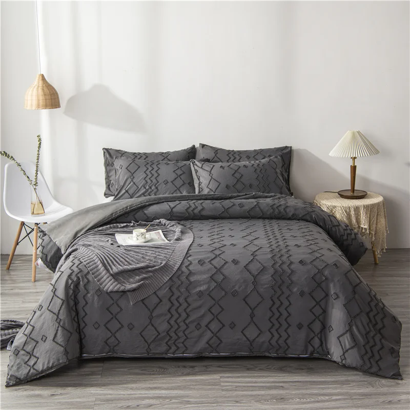 

Solid Duvet Cover 240x220 Cut Flowral Modern Simplicity Style Bed Linens Set Quilt Cover 3pcs Luxury Home Hotel Use Bedding Sets
