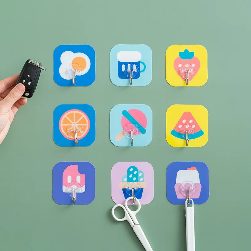 

10PCS Cartoon hook with strong adhesive and non punching adhesive hook