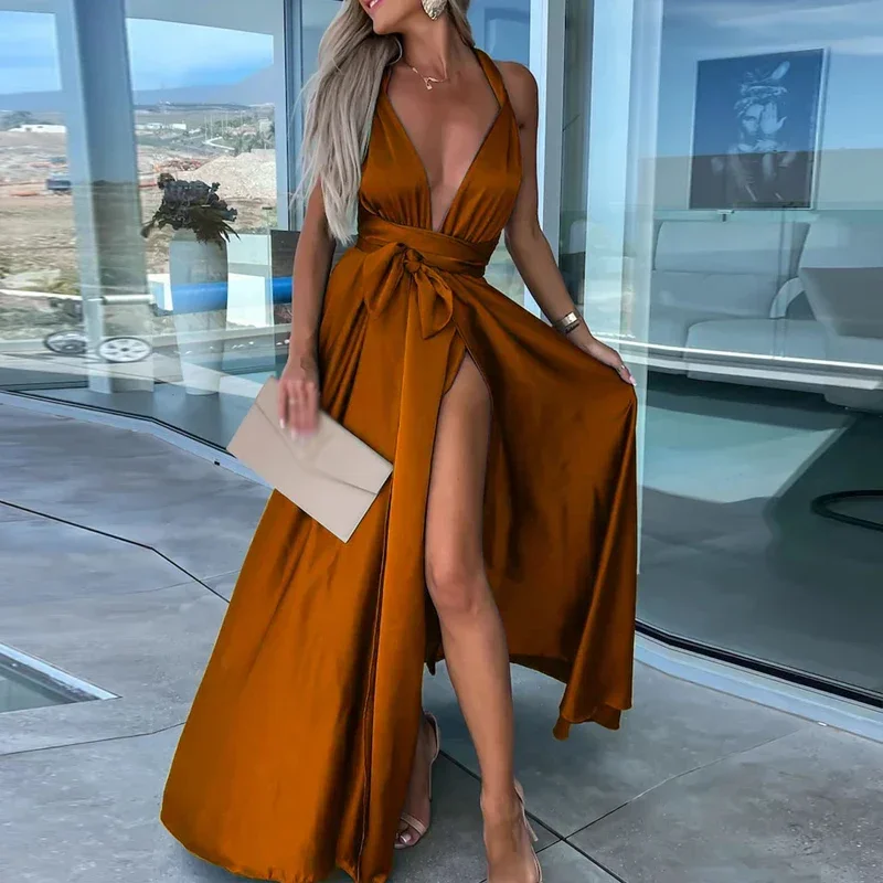 Летнее пикантное длинное платье с открытыми плечами женское банкетное вечернее