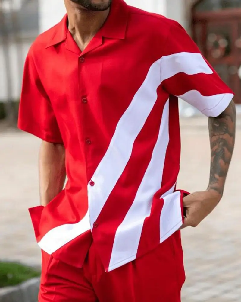 New Summer Men's Short Sleeve Shirt Cardigan Button Top 3D Graphic Printing Fashion Casual Drawstring Pocket Trousers 4XL