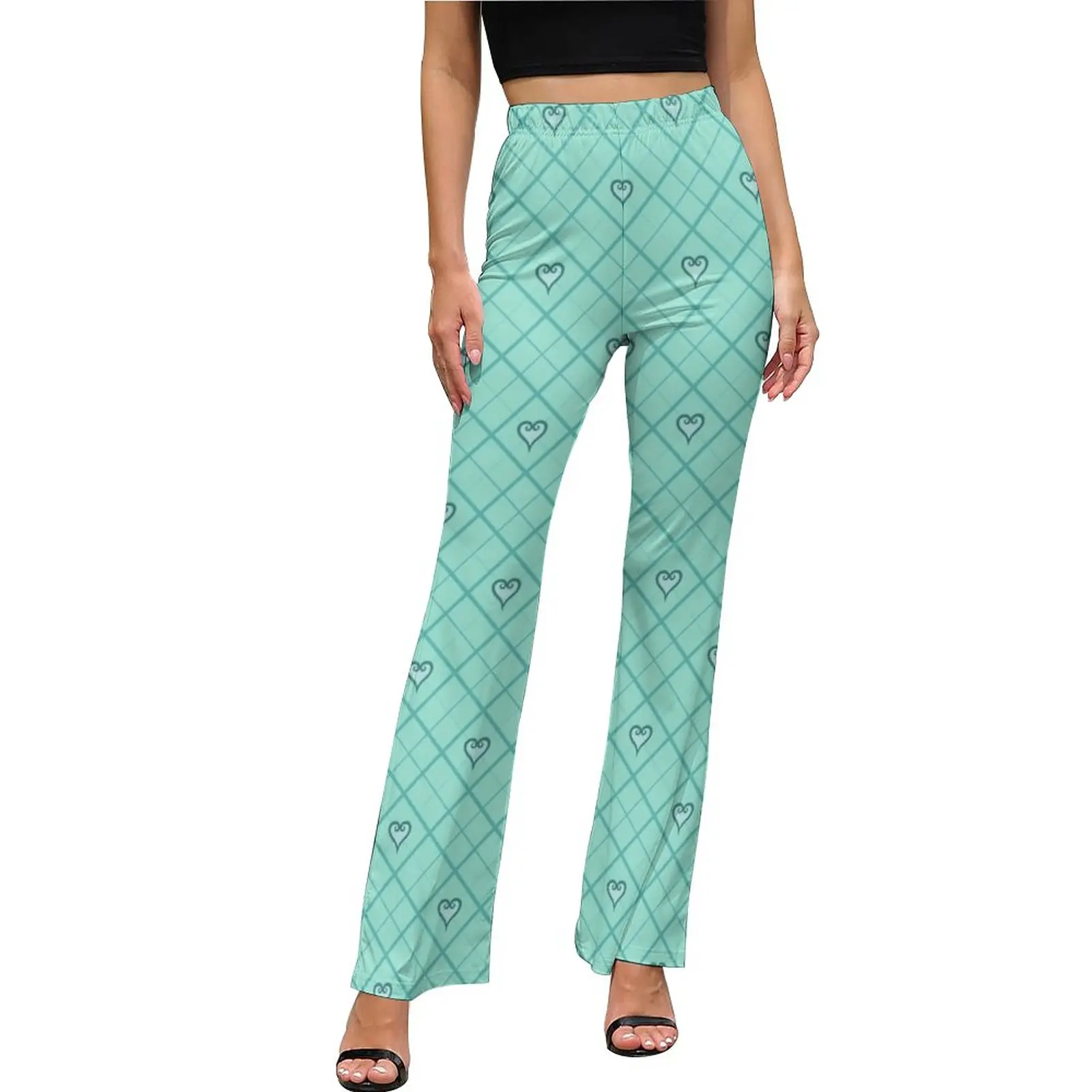

Kingdom Hearts Argyle Casual Pants Ladies Plaid Print Slim Korean Fashion Flared Pants Daily Trendy Trendy Trousers