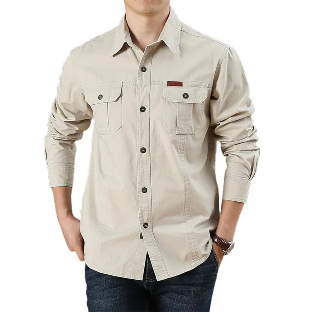 

Trendy Spring Shirt Loose Men Shirt Hard-wearing Lightweight Men Shirt Lapel