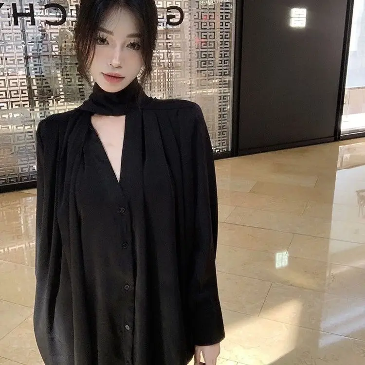 Блузка женская с V-образным вырезом свободная и приталенная рубашка из шифона