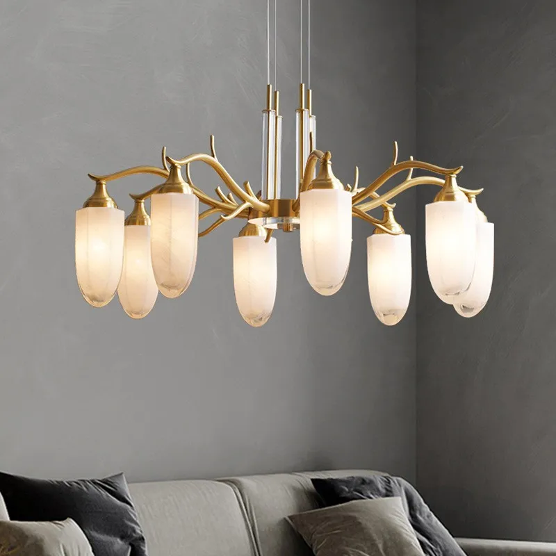 

Подвесная люстра в виде искусства, роскошный потолочный светильник из меди и хрусталя в американском стиле для столовой, в спальню, лобби, скандинавский простой светильник