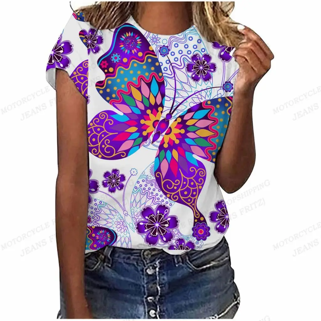 

Women's T Shirt Butterfly 3d Print T-shirt Women Fashion T-shirts Animal T Shirt Short Sleeve Tops Tees Painting Camisetas Y2k