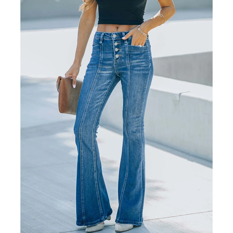

Женские джинсы 2023, модные облегающие джинсовые брюки в стиле пэчворк для женщин, летняя эластичная уличная одежда, расклешенные джинсовые брюки