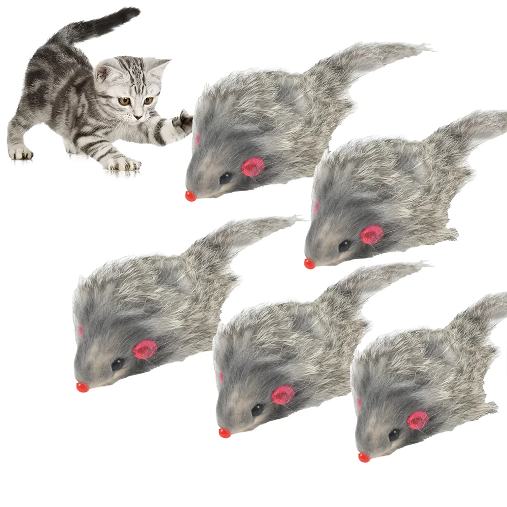 

5 шт., мягкая плюшевая мышь из кроличьего меха