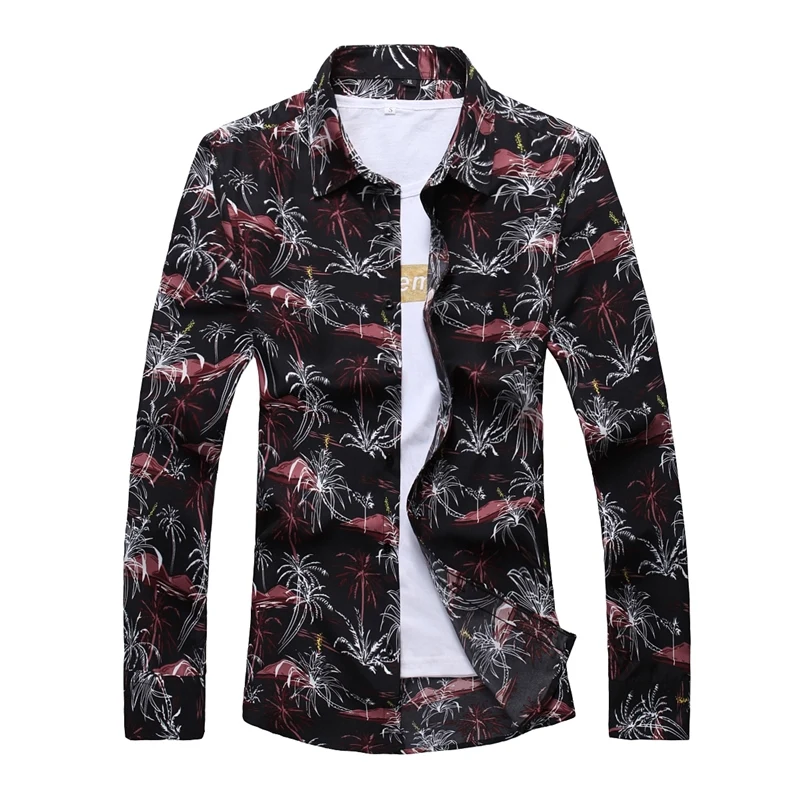 

Мужская мода 2022, осенне-весенняя одежда, рубашки с принтом, с длинными рукавами, большие размеры 5XL, 6XL, 7XL, Гавайские пляжные повседневные руб...