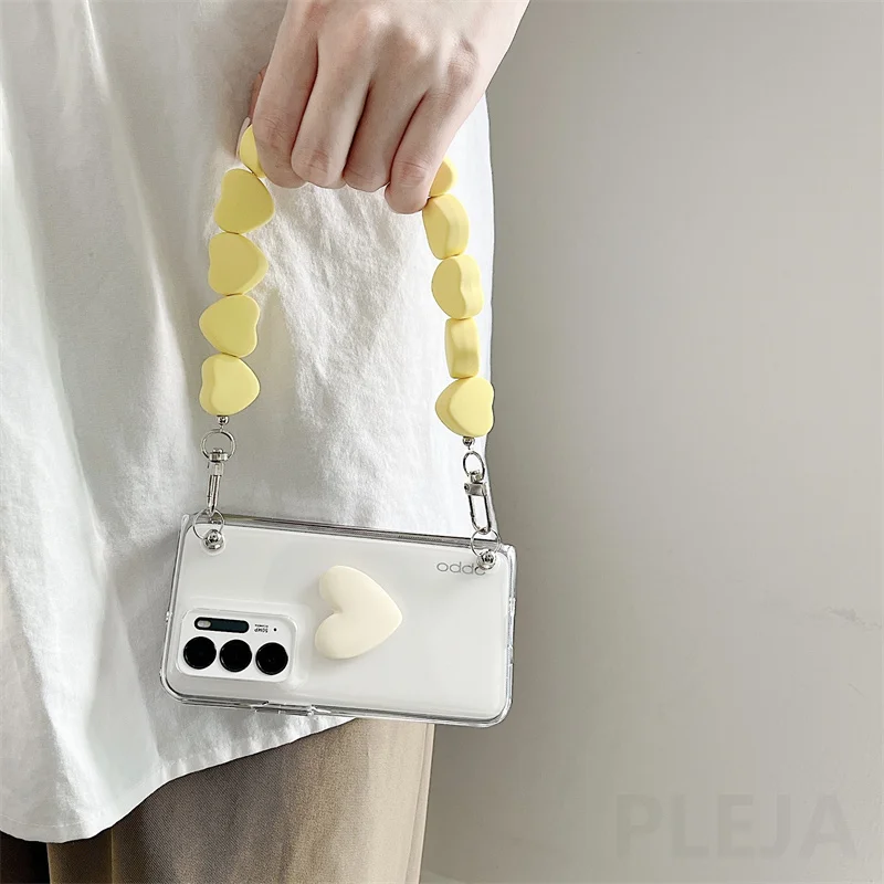 3D Браслет с милым сердцем веревочный чехол для телефона OPPO Find N Складная крышка