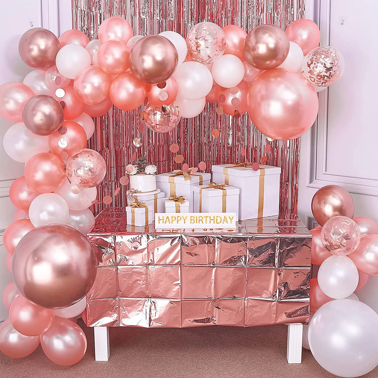 

Rose Gold Balloon Set Birthday Party Supplies 2m Rose Gold Rain Silk Tablecloth Decoration Set Wedding Birthday Party Supplies