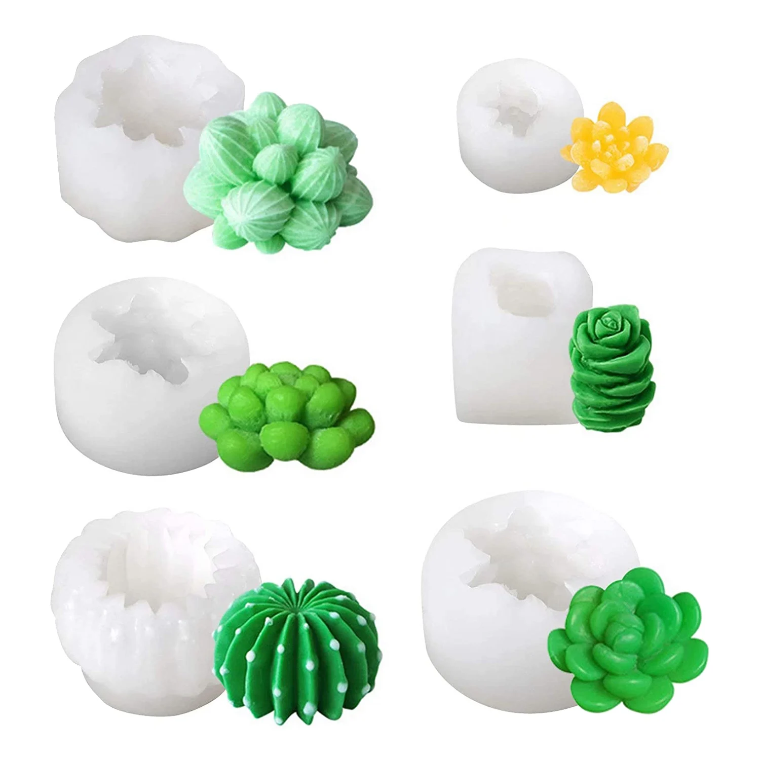 

6 Pack Candle Silicone Molds,Succulent Cactus Plants Resin Casting Mold for Handmade Candle,Epoxy Resin,Polymer Clay,Wax