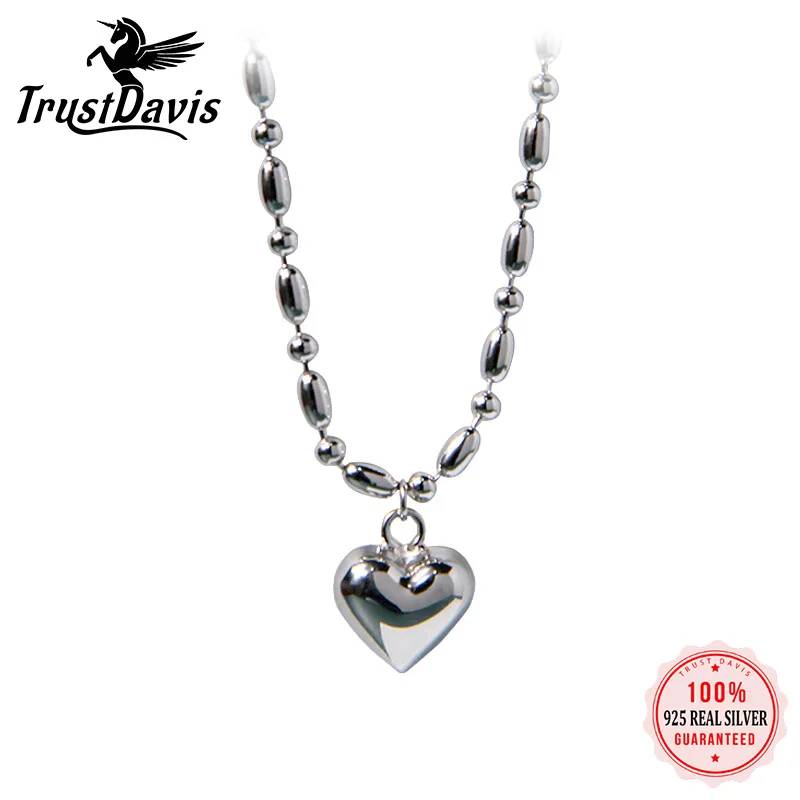 

TrustDavis новый браслет из стерлингового серебра S925 в форме сердца милый гладкий браслет из бисера цепи для женщин девушек ювелирные изделия ...