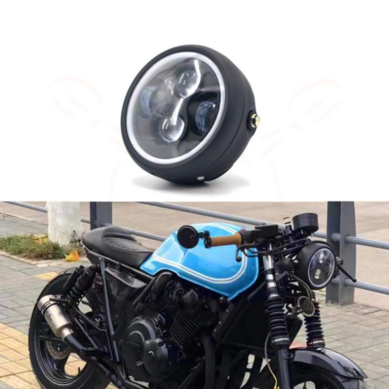 

1Pc Retro Motorcycle Headlight 6.5 LED for Harley Sportster Cafe Racer Bobber Headlamp Bracket Angel Ring Hi&Lo Beam Bulb