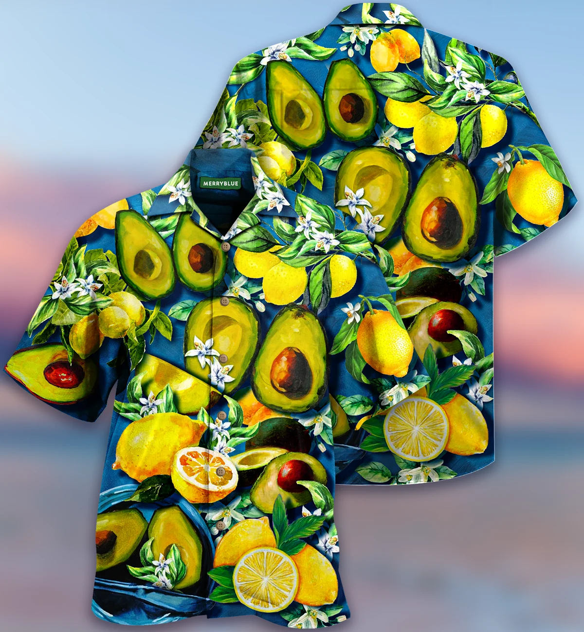 

Avocado and Lemon Unisex Hawaiian Summer Shirt Free Shipping Fashion Short Sleeve Casual Men Polo Shirt for Men