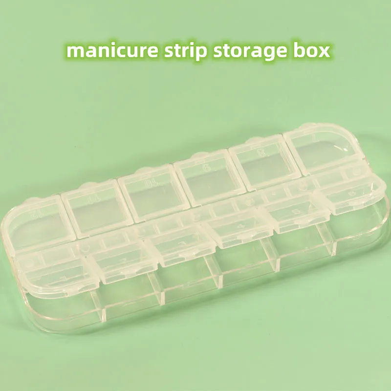 

Nail art 12 grid long storage box transparent acrylic jewelry rhinestone sub-packing box long box