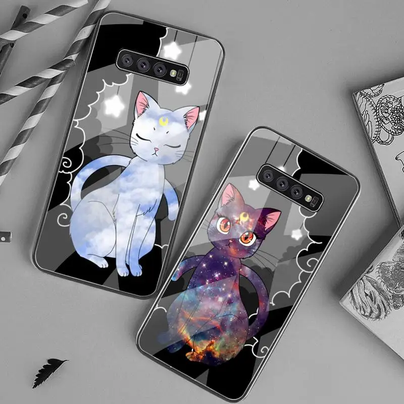 

sailor moon cat Phone Case Tempered Glass For Samsung S20 Ultra S7 S8 S9 S10 Note 8 9 10 Pro Plus Cover