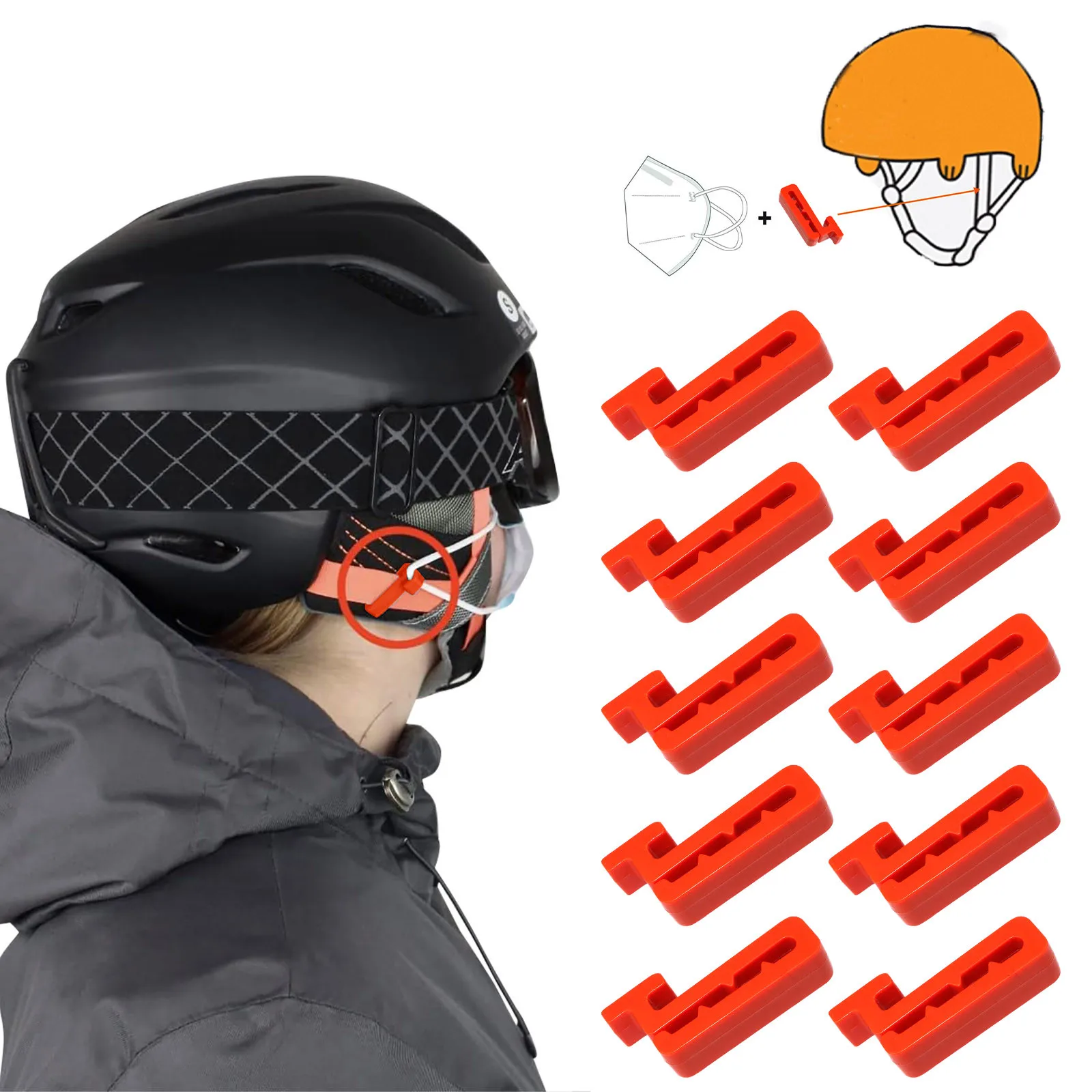 

Ski Helmet Mask Holder Plastic Multipurpose Helmet Mask Clip Easy Mounting For Outdoor Cycling Skiing Climbing Sports 10pcs L*5