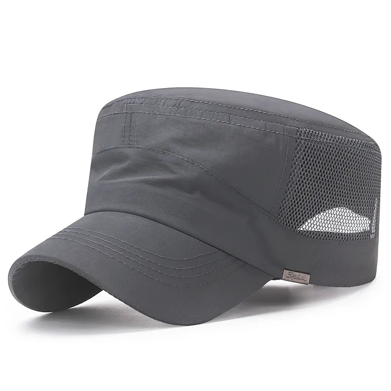 

Men Summer Thin Quick Drying Mesh Baseball Cap Father's Sport Fishing Sunscreen Curved Brim Travel Sun Flat Top Military Hat A34