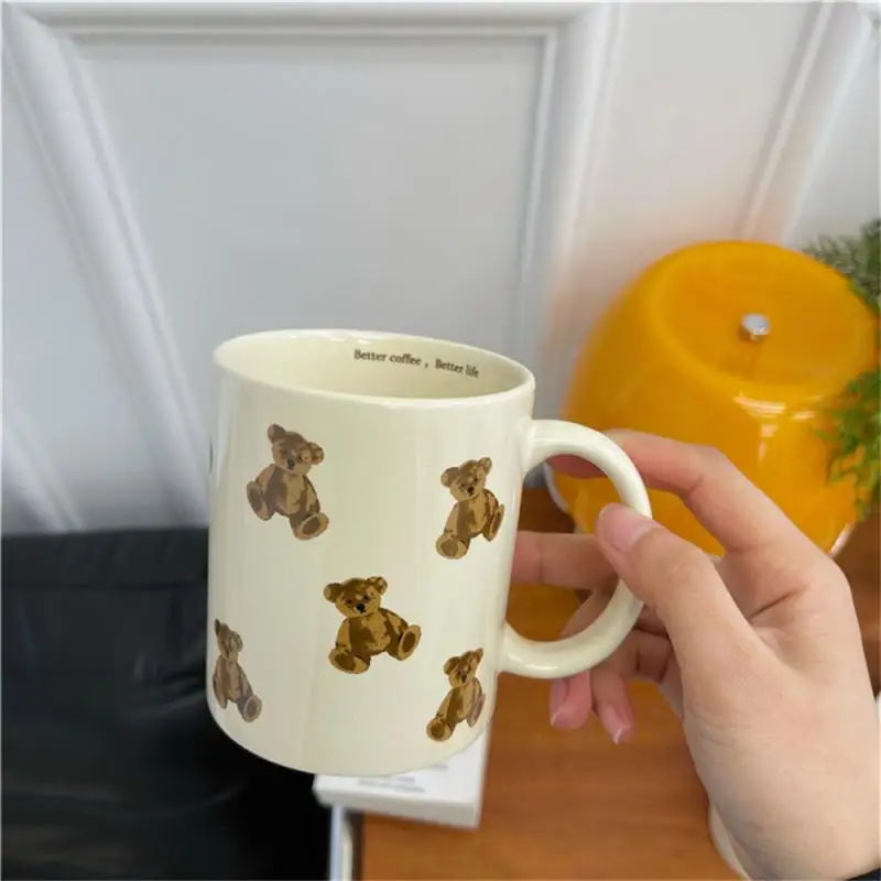 

High Beauty Milk Breakfast Cup Creative Portable Bear Mug Large Capacity High Temperature Resistance Ceramic Cup Cream Retro Mug