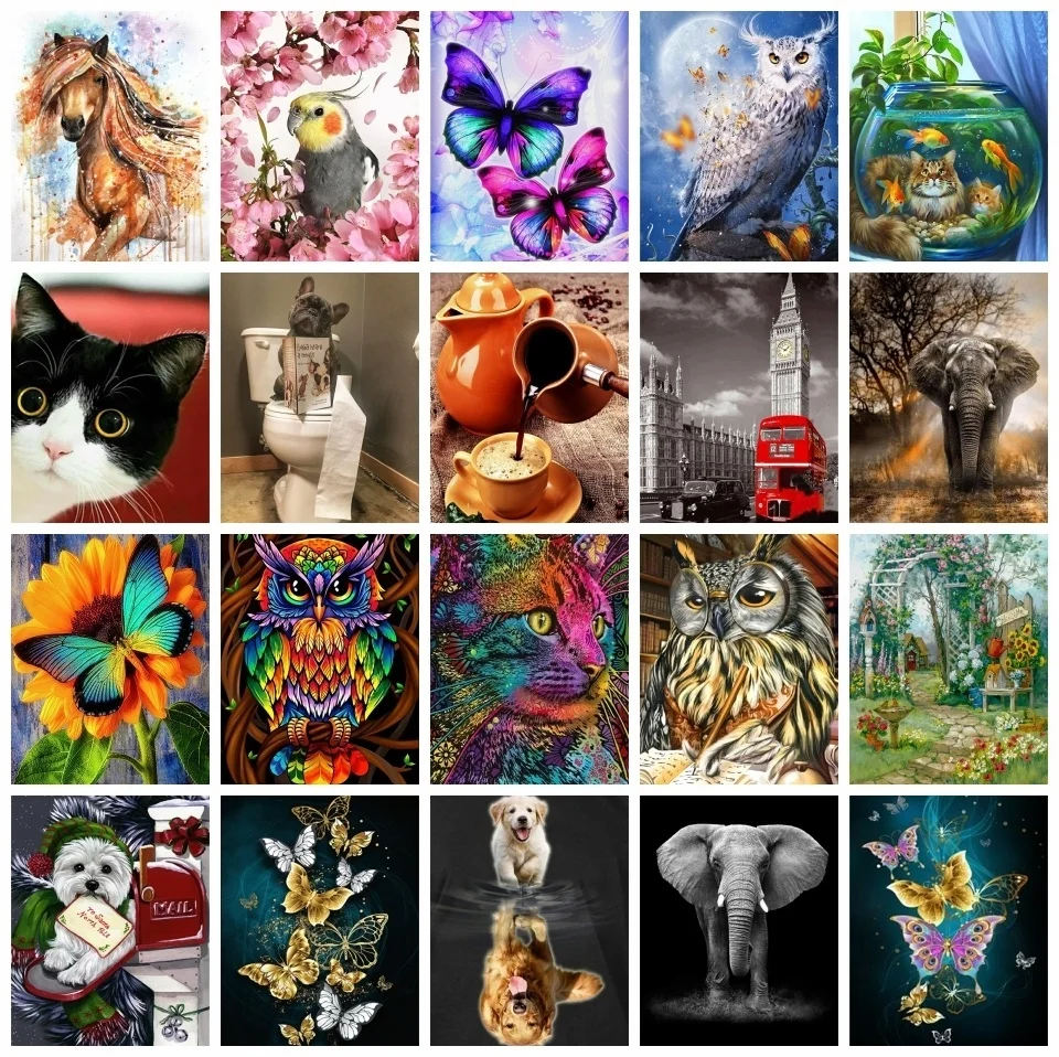 

AZQSD 5D DIY Diamond Embroidery Cat Owl Sale Full Square Drill Decoration For Home Diamond Painting Butterfly Animal Craft Kits