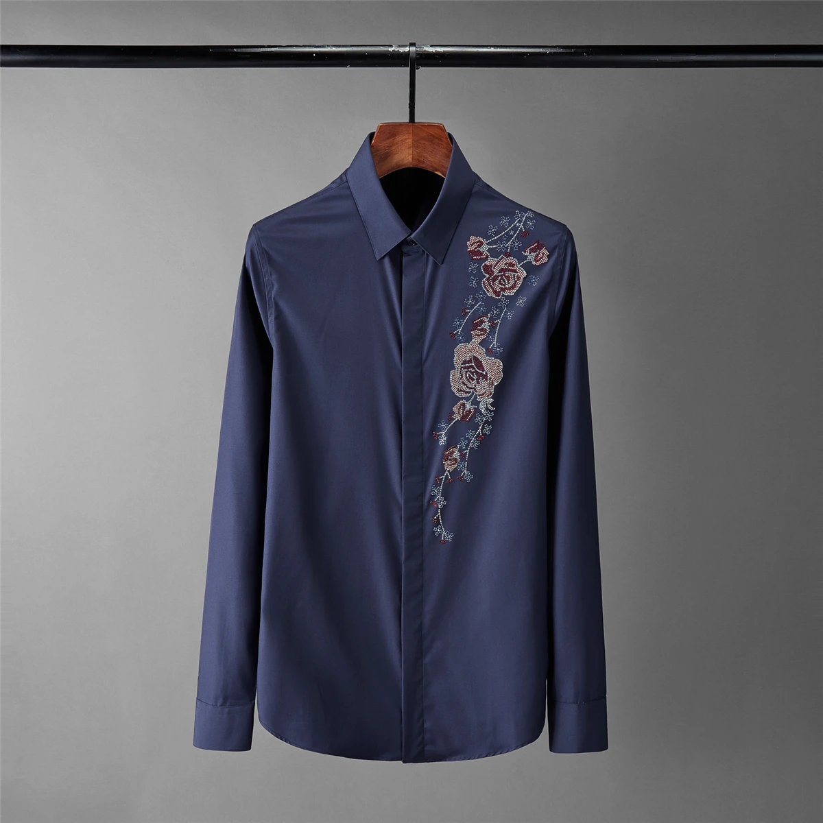 

Minglu Diamond Rose Mens Shirts Luxury Long Sleeve Casual Mens Dress Shirts High Quality Slim Party Male Shirts Plus Size 4XL