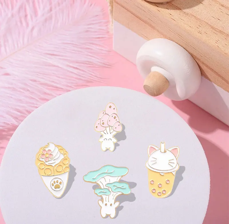 Эмалированные булавки с едой гриб мороженое боба чай кошачья лапа броши сумка
