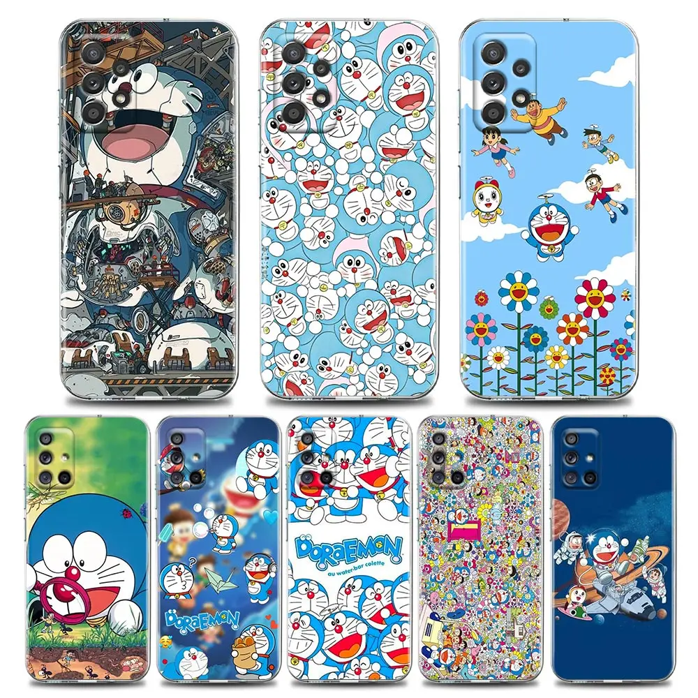 

Clear Soft Case For Samsung Galaxy A72 A52 A32 A22 A73 A53 A71 A51 5G A41 A31 A21s Silicone Cover Cute Cartoon Doraemon Anime
