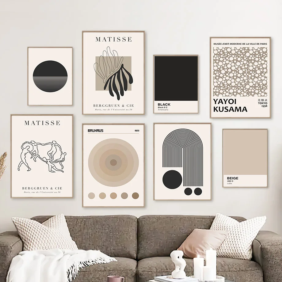 

Beige Black Bauhaus Matisse Yayoi Kusama Circle Wall ArPosters t Canvas Painting And Prints Wall Pictures For Living Room Decor