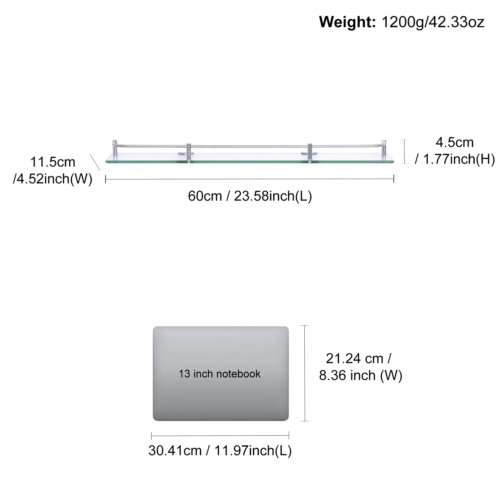 Стеклянная угловая полка для душа 40/50 см подвесная из нержавеющей стали ванной