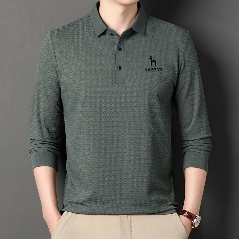 

Hazzys High Quality Men Clothing Business Polo Shirt Men 2023 Autumn T-Shirt Streetwear Korea Trend Print Brand Lapel Polo Shirt
