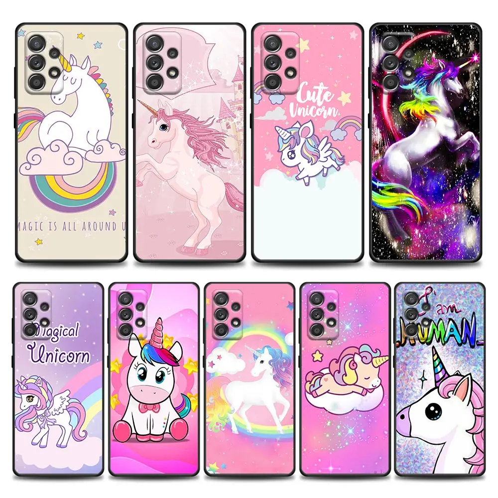 

Compact Lovely Rainbow Unicorn Cartoon Phone Case for Samsung A01 A02 S A03s A11 A12 A21s A32 A41 A72 A52s 5G A91 Soft Silicone