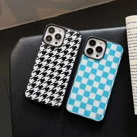 wildflower houndstooth checkerboard phone case for iphone 11 12 13 pro max x xr 7 8 plus high quality tpu silicon plastic cover
