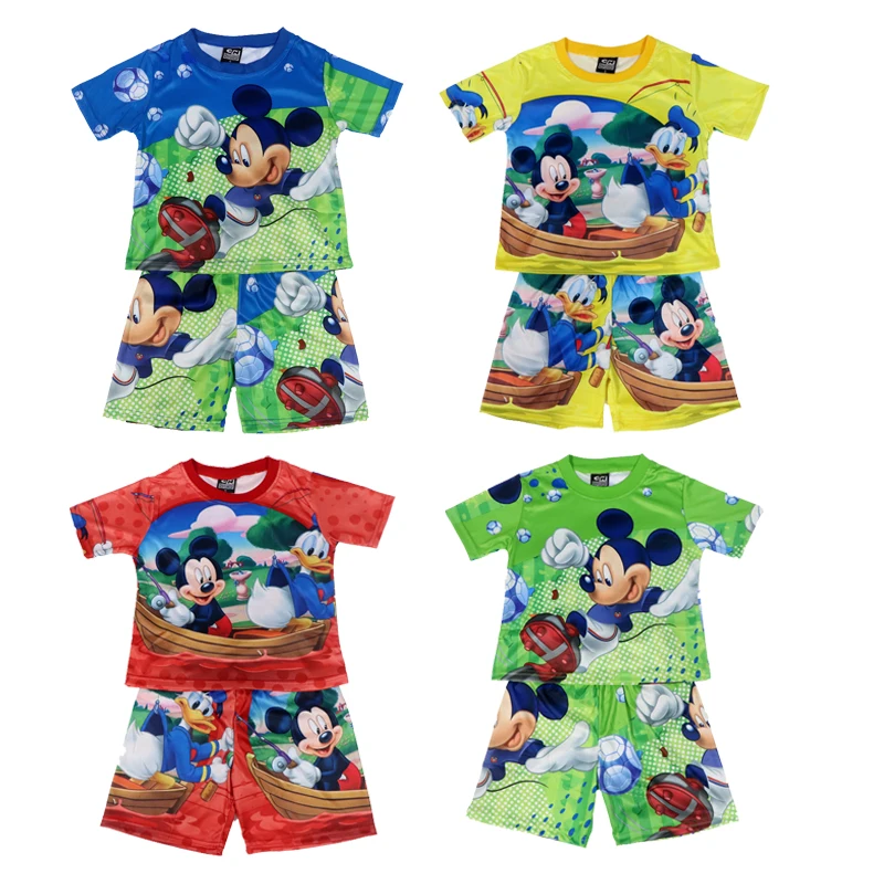 

Disney Mickey Mouse Summer Children Clothing Sets Baby Boys T-shirt Tops Shorts 2pcs Outfit Kids Boy Sports Pyjamas Clothes Suit