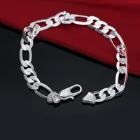 hot new 925 stamped silver color classic 8mm flat chain mens bracelets wedding party wild christmas gift fashion jewelry