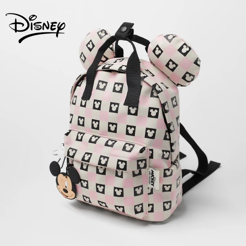 Disney Mickey Mouse Shoulder Backpack Pu Leather Children's Backpack Rubber Stamp Charm Fashion Popular for Girls Boys