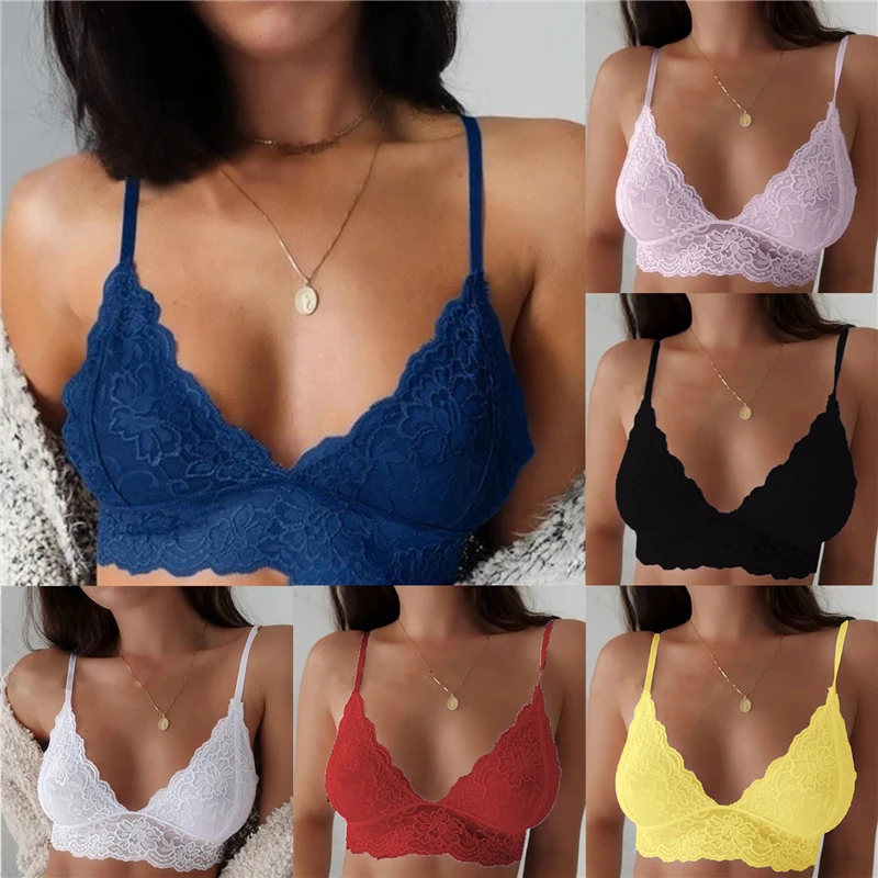 

Women Lace Bra Fine Shoulder Strap Lace Beauty Back Underwear No Rims Sexy Bras Gathering Elasticity Women's Underwear