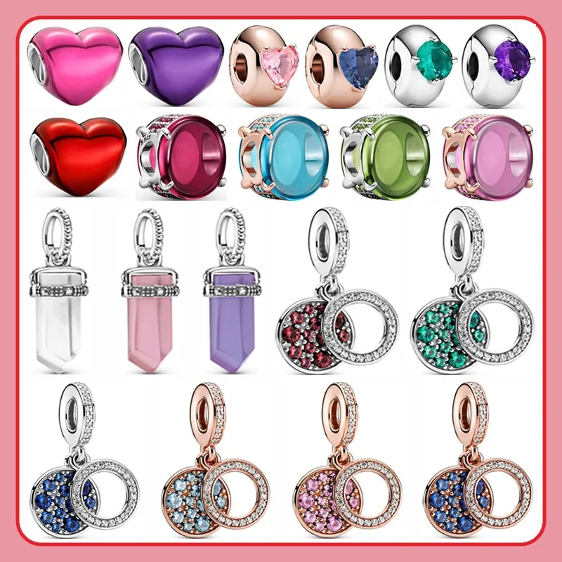 

2022 New Luxury S925 Sterling Silver Arc Face Gem Crystal Pendant Charm Fit Original Women's Bracelet Necklace Woman Diy Jewelry