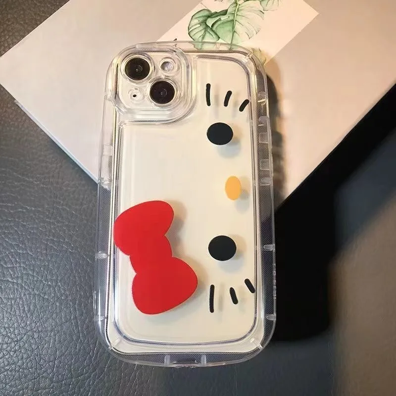 Чехол Hello Kitty с красным бантом на ремешке для телефона iPhone 16 14 12 13 11 15 Pro Max XR XS MAX 7 8Plus